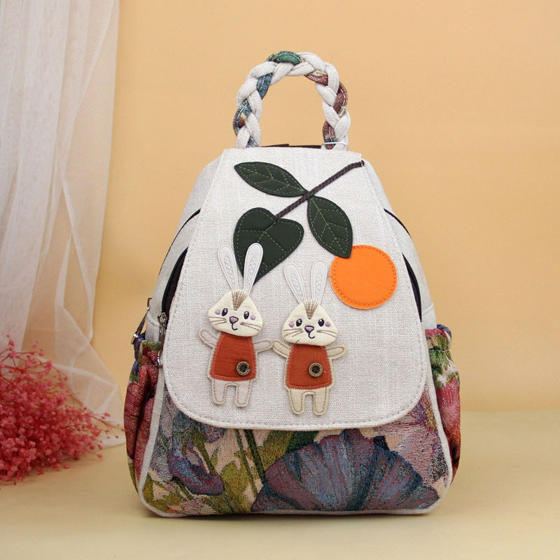 New Cute Rabbit Woven Portable Adult Backpacks