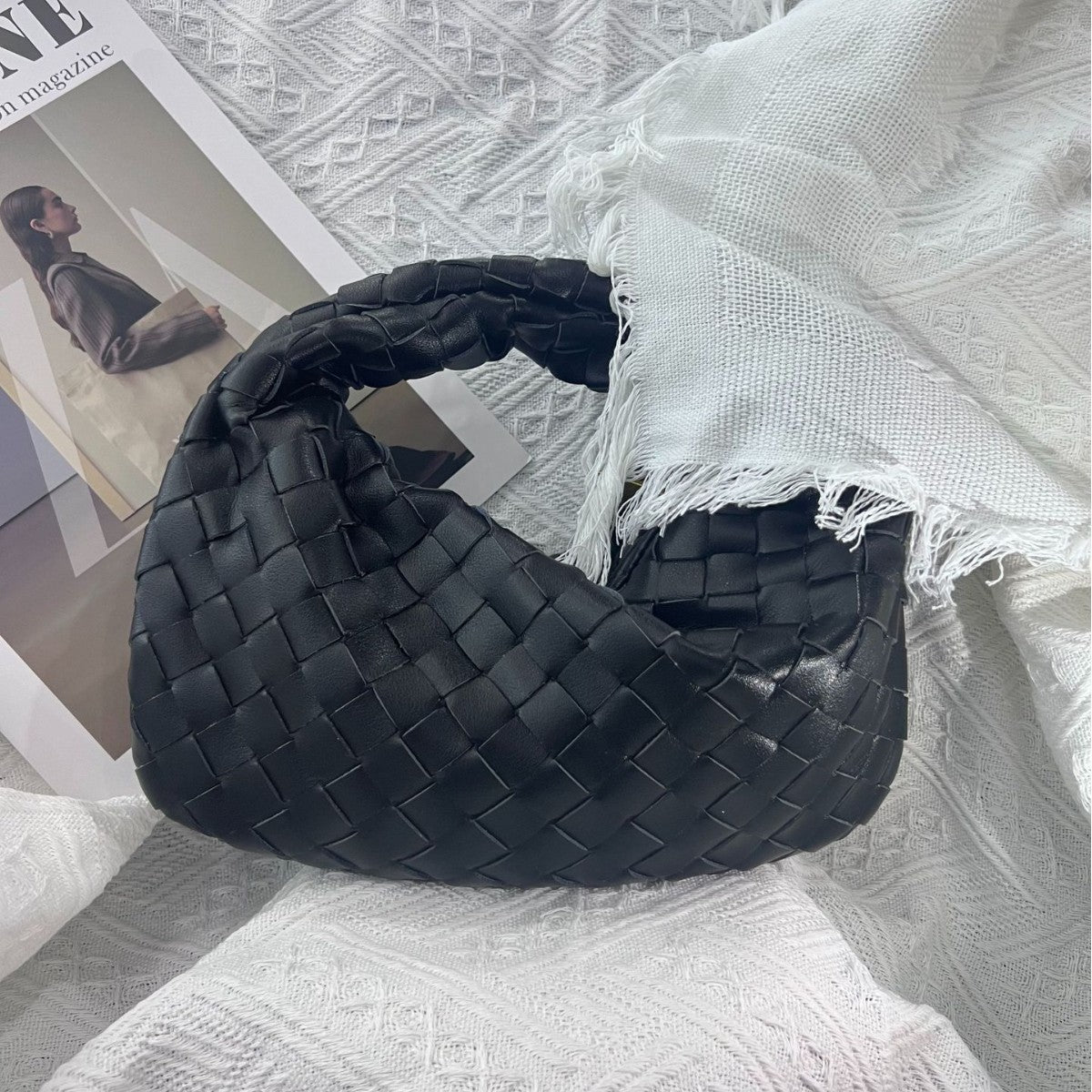 Women's Genuine Leather Woven Cowhide Knotted Handbags