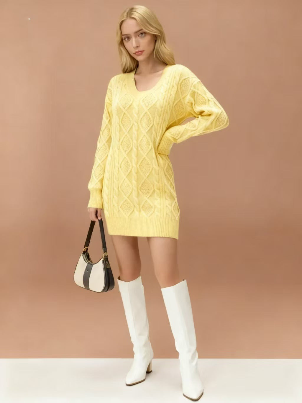 Women's Mid-length Solid Color Knitted Fashion Casual Sweaters
