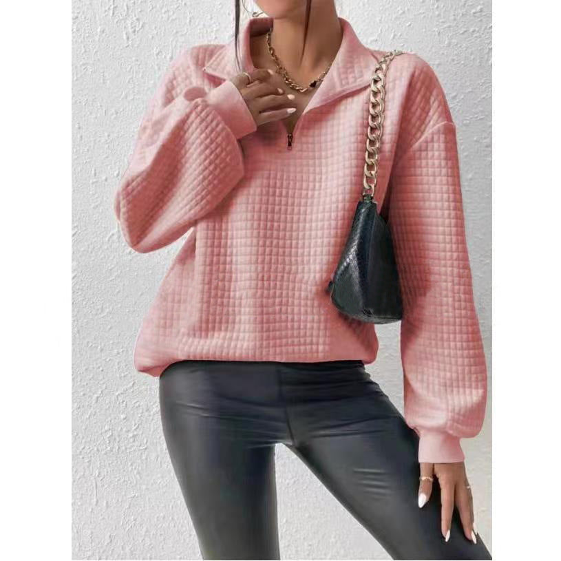 Women's Autumn Comfortable Loose Waffle Solid Color Stand Collar Women's Sweater, Sweater