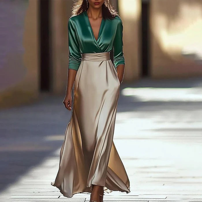 Women's Satin Long Sleeve Fashion Elegant Dresses