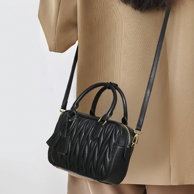 Women's Pleated Bowling Niche High-grade Boston Portable Handbags