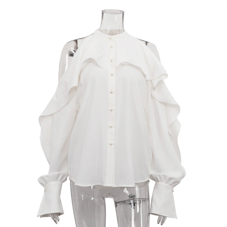 Ruffled Round Neck Long Sleeve High-grade Blouses