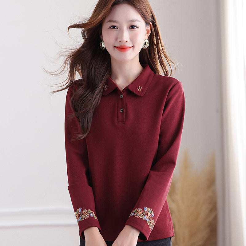 Women's Long-sleeved T-shirt Outer Wear Mother's National Style Women's Sweater, Sweater