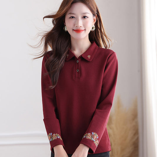 Women's Long-sleeved T-shirt Outer Wear Mother's National Style Women's Sweater, Sweater
