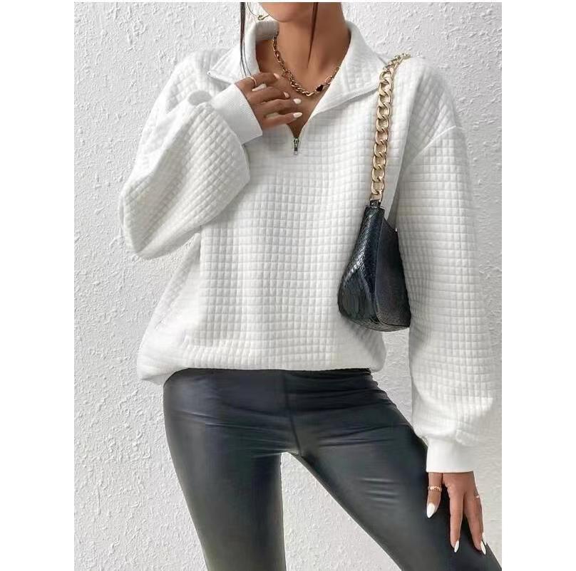 Women's Autumn Comfortable Loose Waffle Solid Color Stand Collar Women's Sweater, Sweater