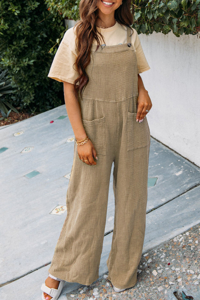 Women's Solid Color Pocket Square Collar Loose Women's Jumpsuit/clothing