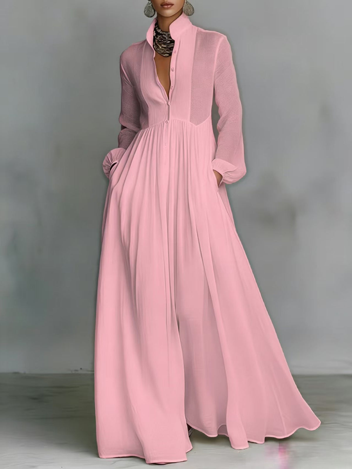 French Style Slimming Long Sleeve Pleated Elegant Retro Casual Dress