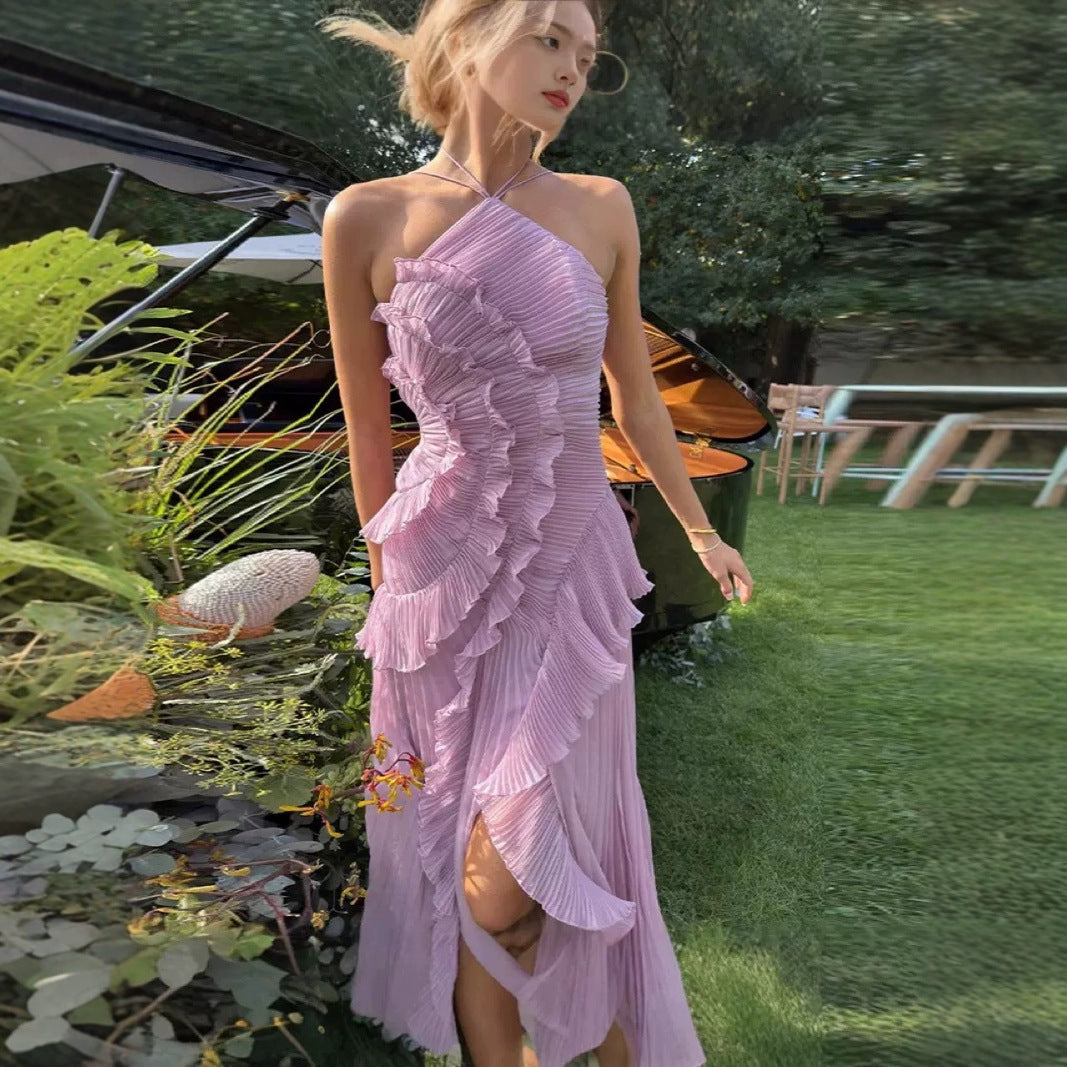 Women's Dress Ruffled Pleated Design Slimming Midi Dresses