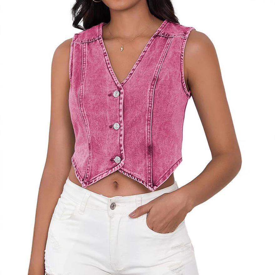 Versatile Classic Women's Washed Slim Denim Women's Vest