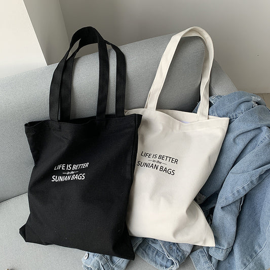 Simple Letters Large Capacity Canvas Cotton Shoulder Bags