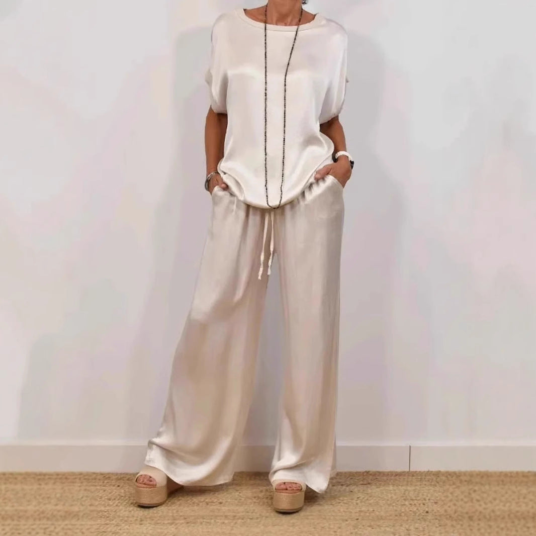 Elegant Trendy Loose Shirt Wide Leg Fashion Casual Suit