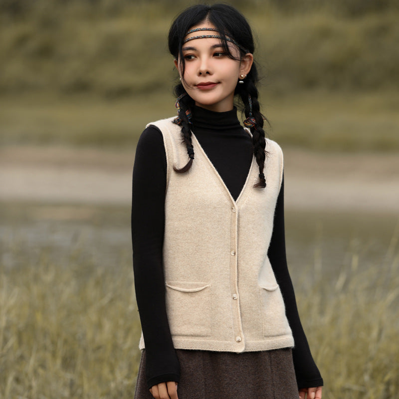 Women's Simple Pure Wool Knit Sleeveless Vintage Vests
