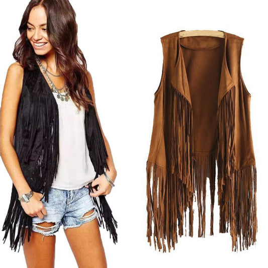 Stylish Charming Women's Tassel Suede Mid-length Women's Vest