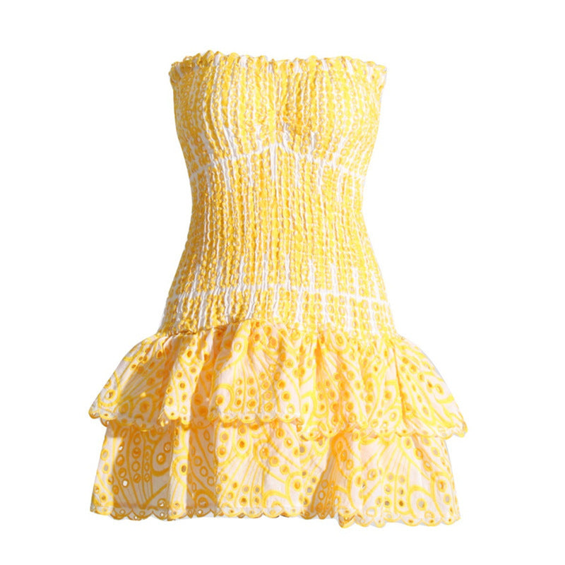 Sexy Bandeau Hollow Embroidered Cotton Stretch Dresses