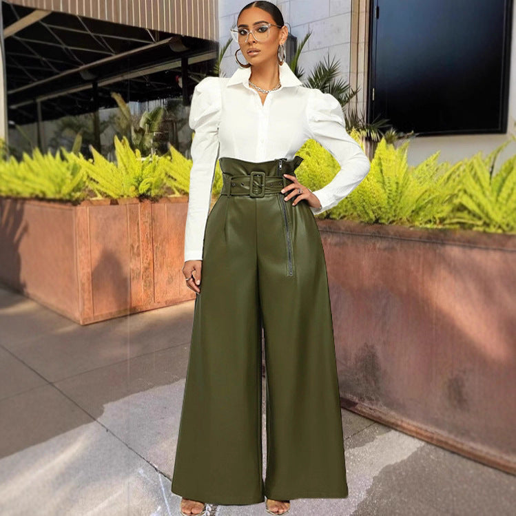 Women's Fashion High Waist Leather Style Nightclub Pants