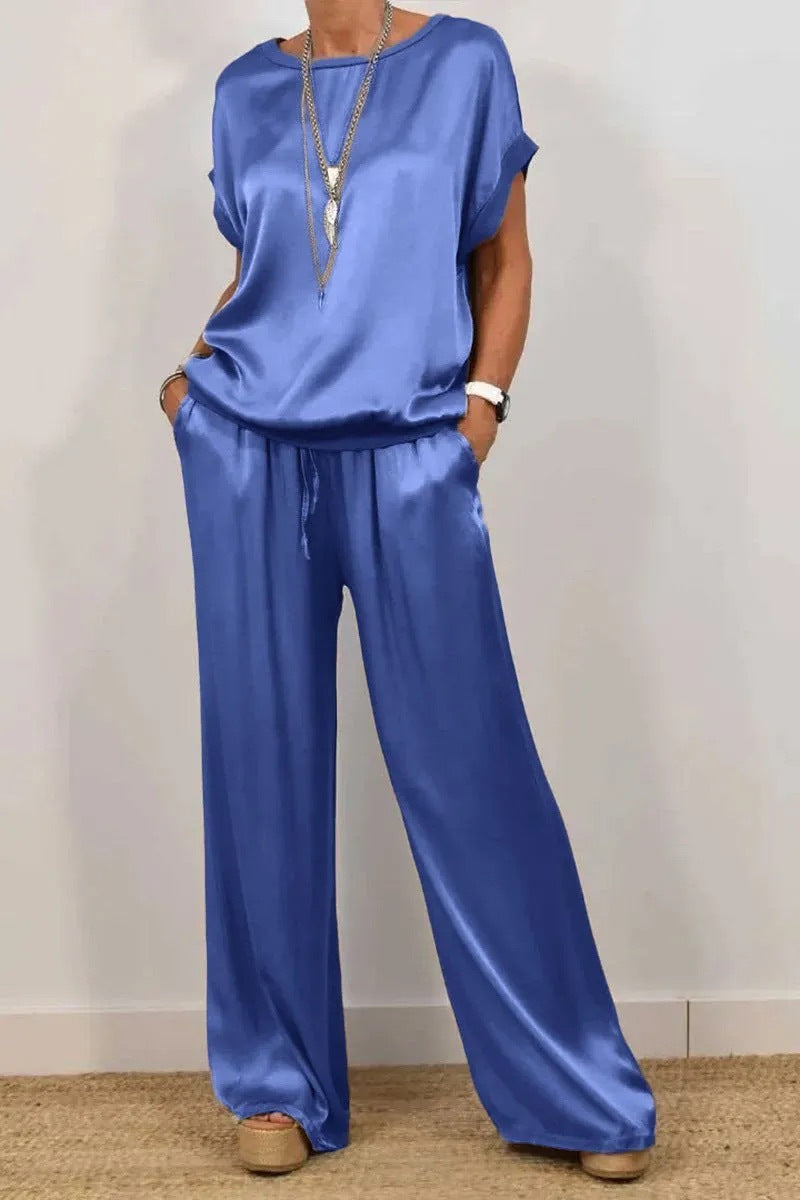 Elegant Trendy Loose Shirt Wide Leg Fashion Casual Suit