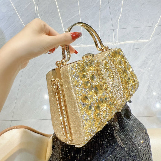 Women's Glamorous Diamond Shiny Banquet Dress Tote Bags