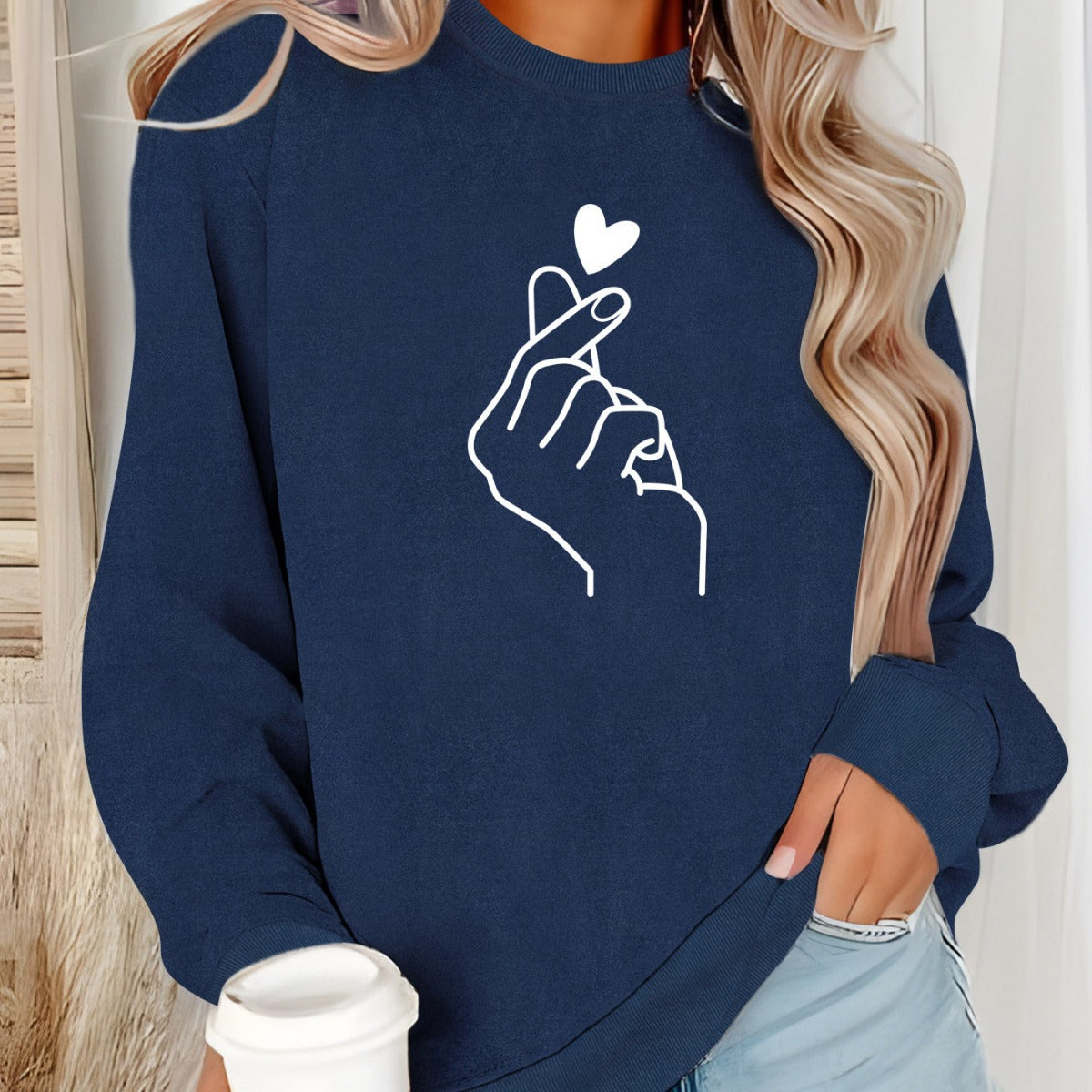Women's Heel Wrapped Collar Brushed Hoody Round Neck Large Sweaters