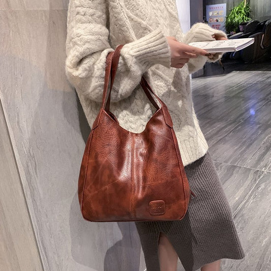 Women's Retro Soft Leather Large Capacity Simple Shoulder Bags