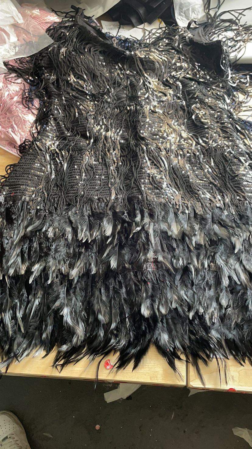 Women's Summer Fashion Tassel Sequins Feather Stitching Dress Dresses