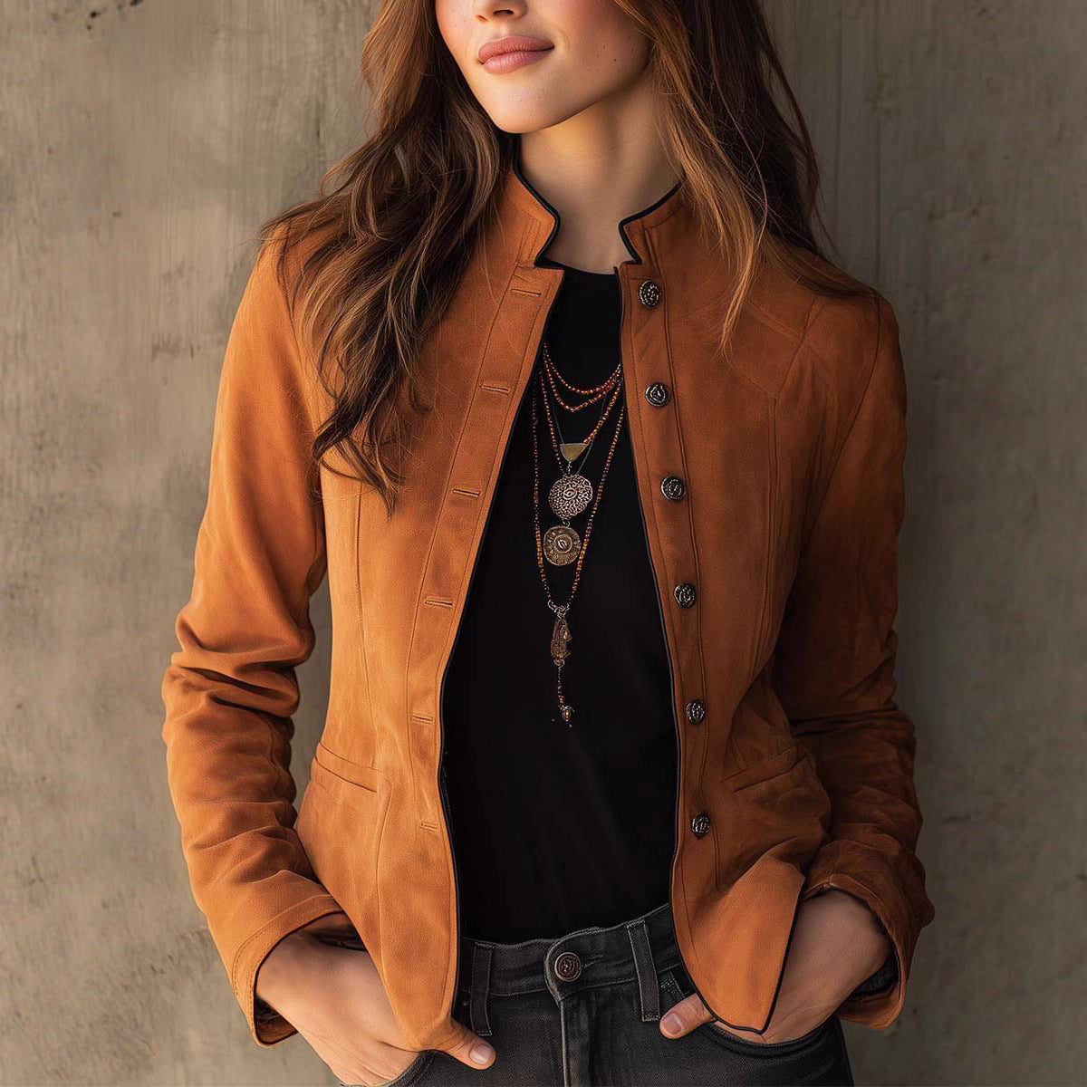 Women's Elegant Basic Imitation Fur Suede Contrast Jackets