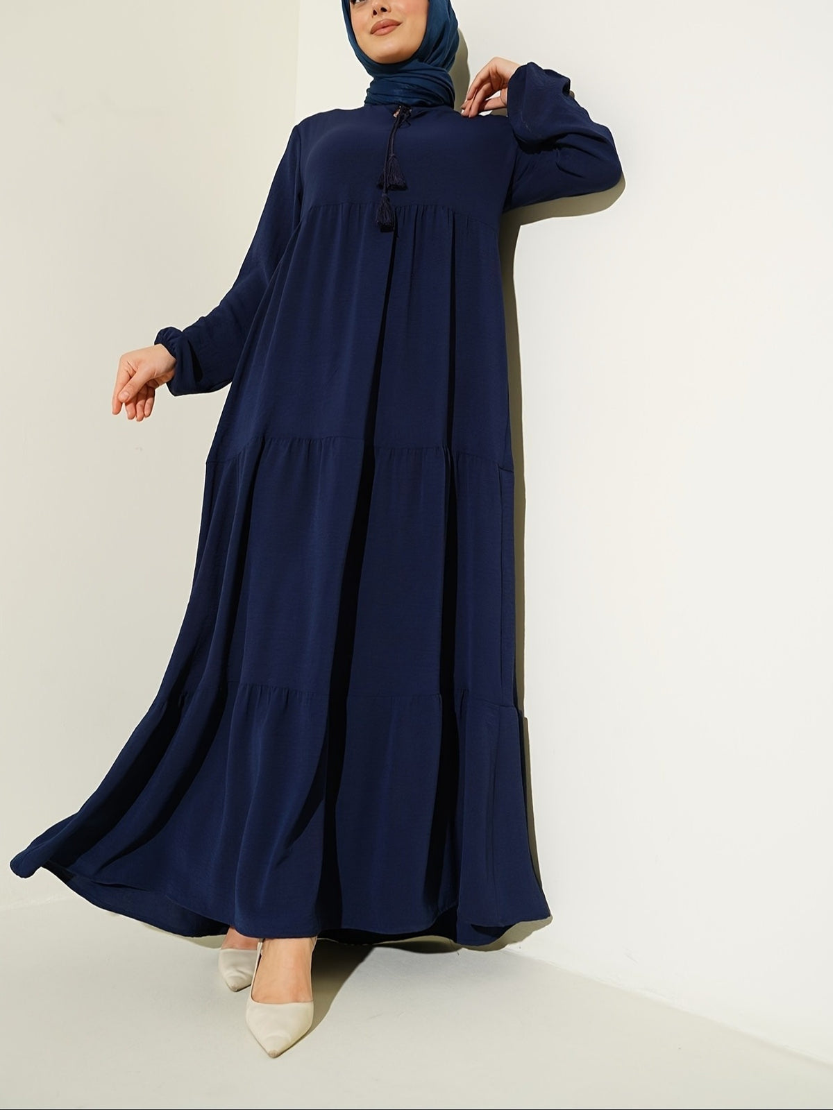 Women's Autumn Round Neck Long Sleeve Single-breasted High Waist Dress