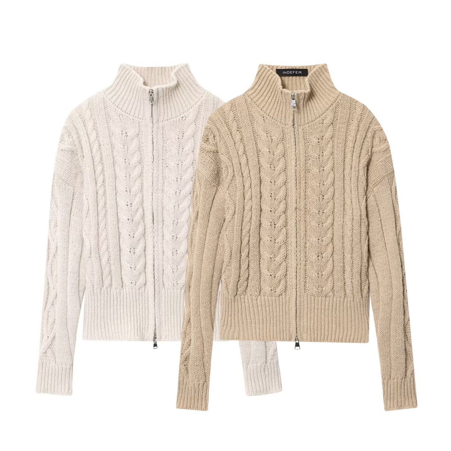 Women's Stand Collar Long Sleeve Twist Knitted Knitwear