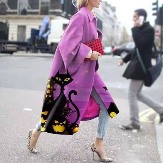 Women's Long Bell Sleeve Printed Loose Trench Coats