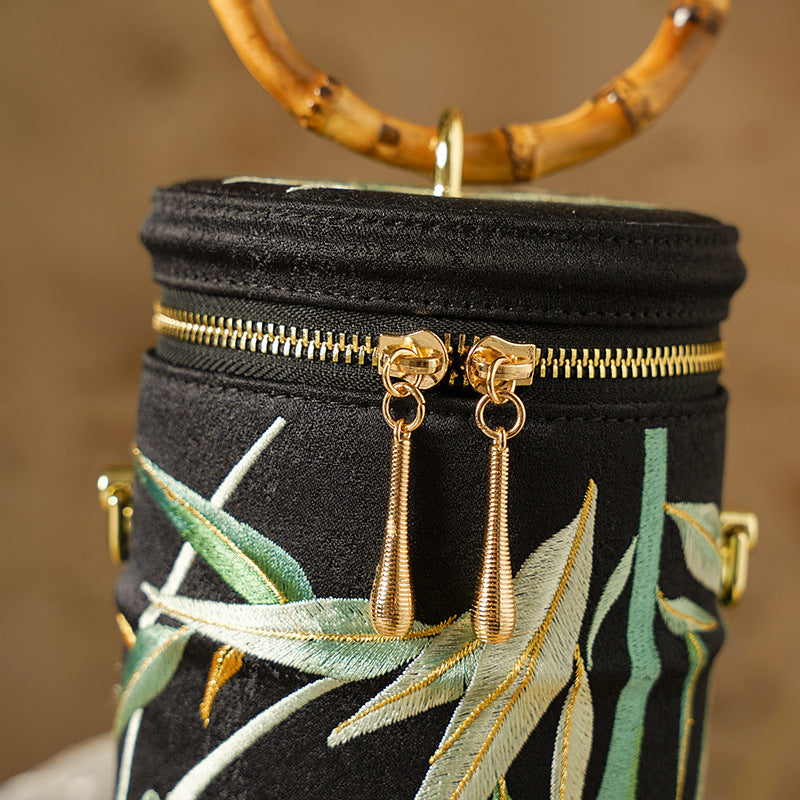 Classic Comfortable Embroidered Zipper Ancient Style Bucket Bags