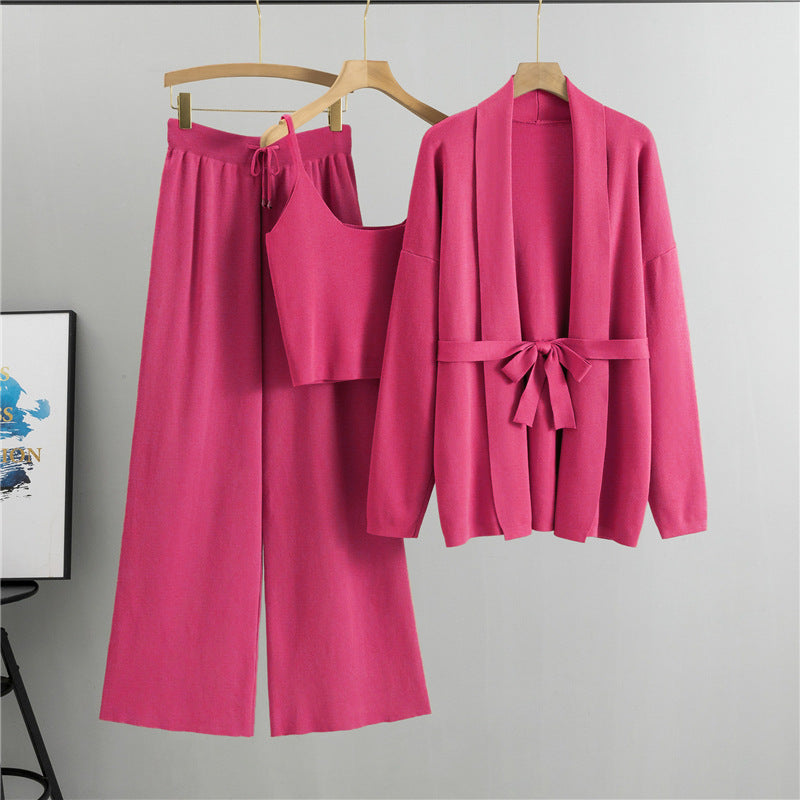 Women's Autumn Tide Knitted Sling Wide Leg Suits