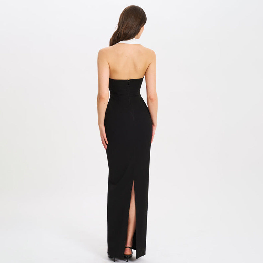 Elegant Halter Lapel Dress Sexy Slim Dresses