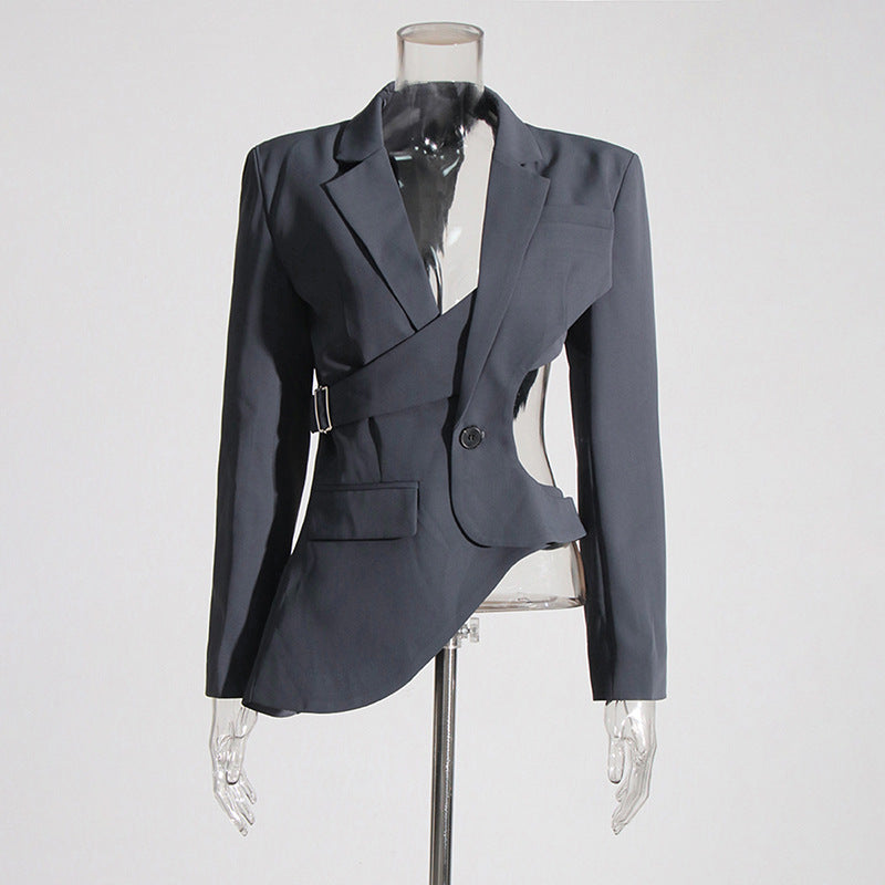 Women's Minority Style Autumn Asymmetric Midriff Slim Fit Business Coats