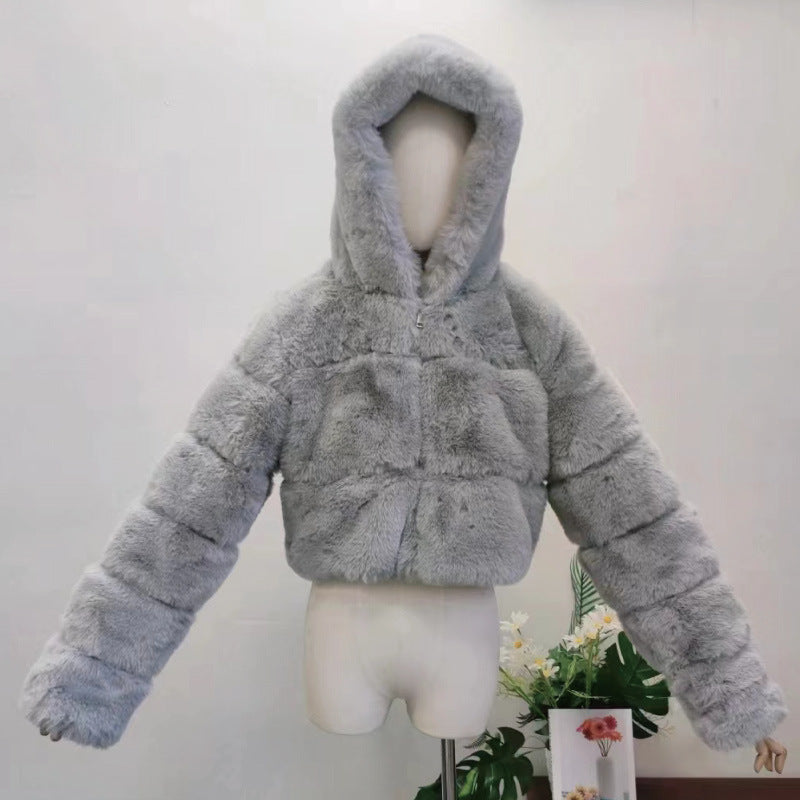 Women's Fox Fur Stitching Hooded Fashion Coats