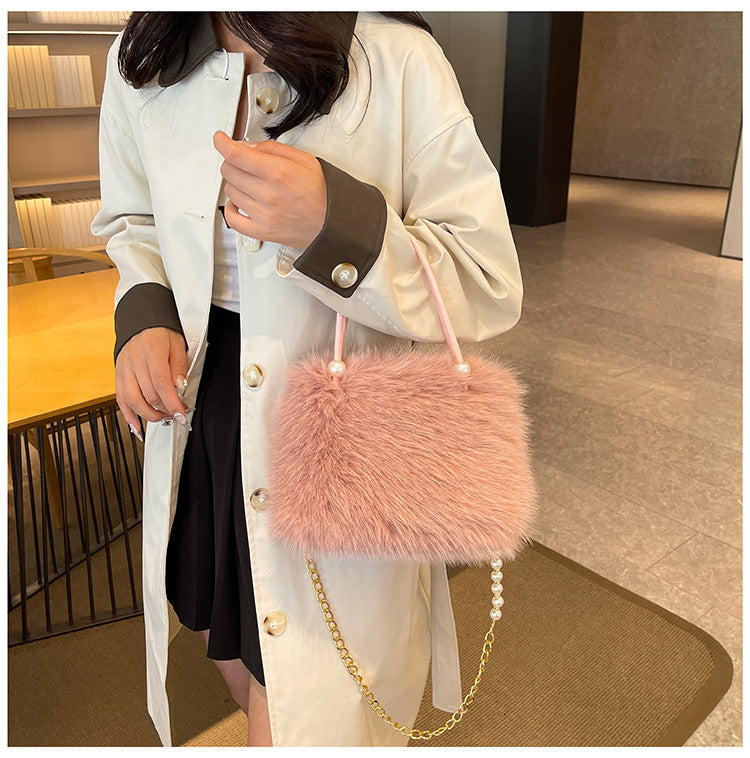 Women's Furry Fashion Pearl Plush Texture Crossbody Bags