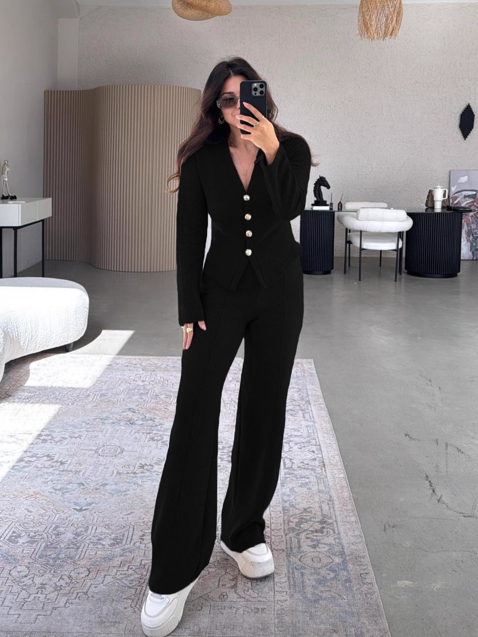 Women's Casual Button Trousers Fashion Wear Suits
