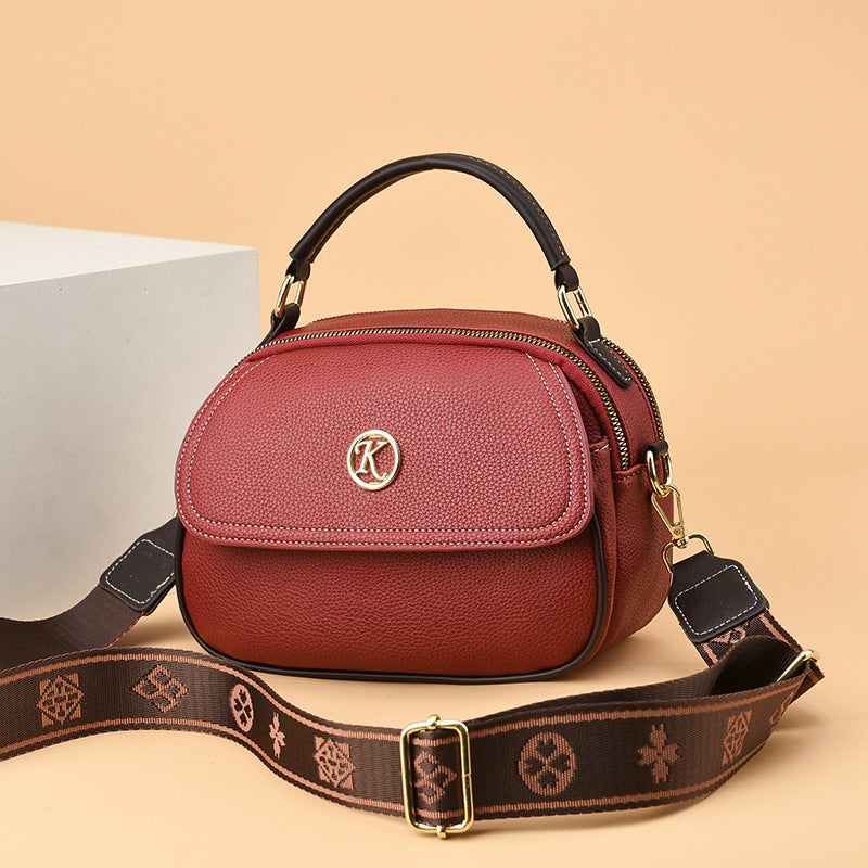 Women's Mother's Soft Leather Korean Fashion Round Handbags