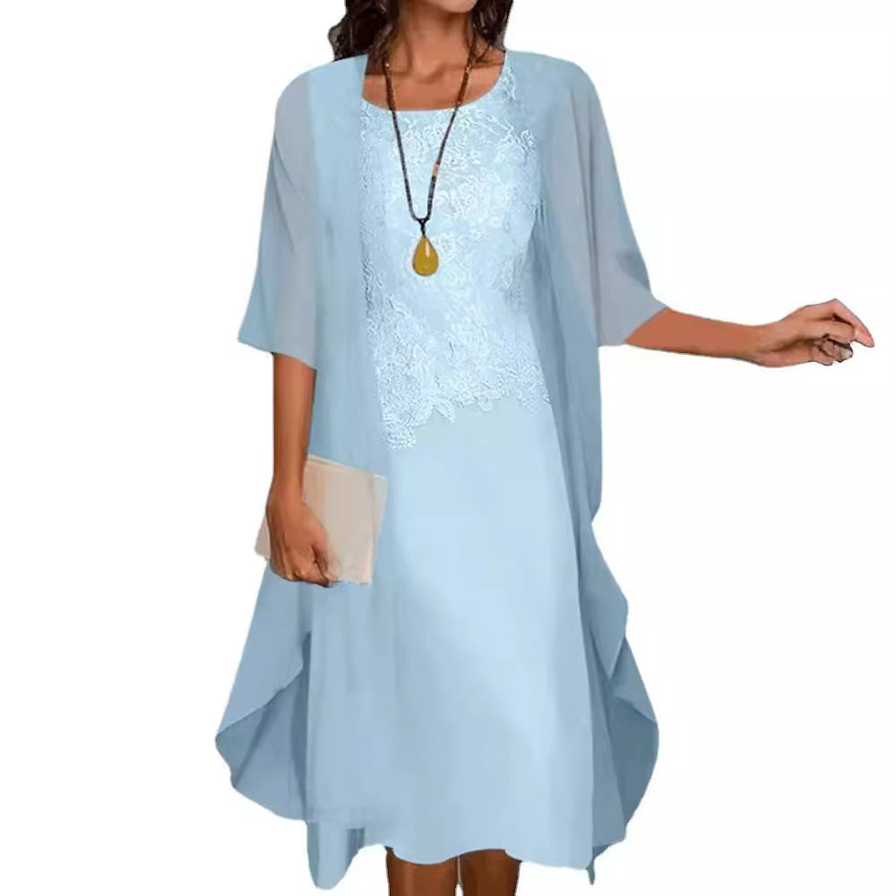 Lace Chiffon Solid Color Dress Two-piece Fashion Casual Suit