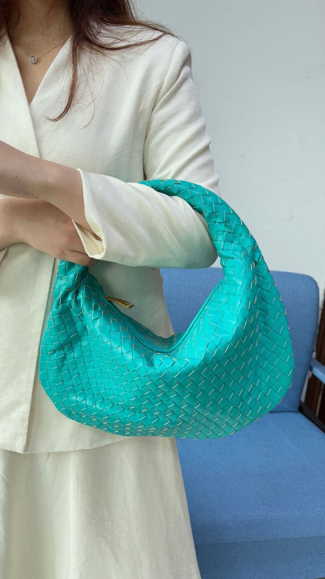 Women's Denim Woven Fashion Portable Horn Bags