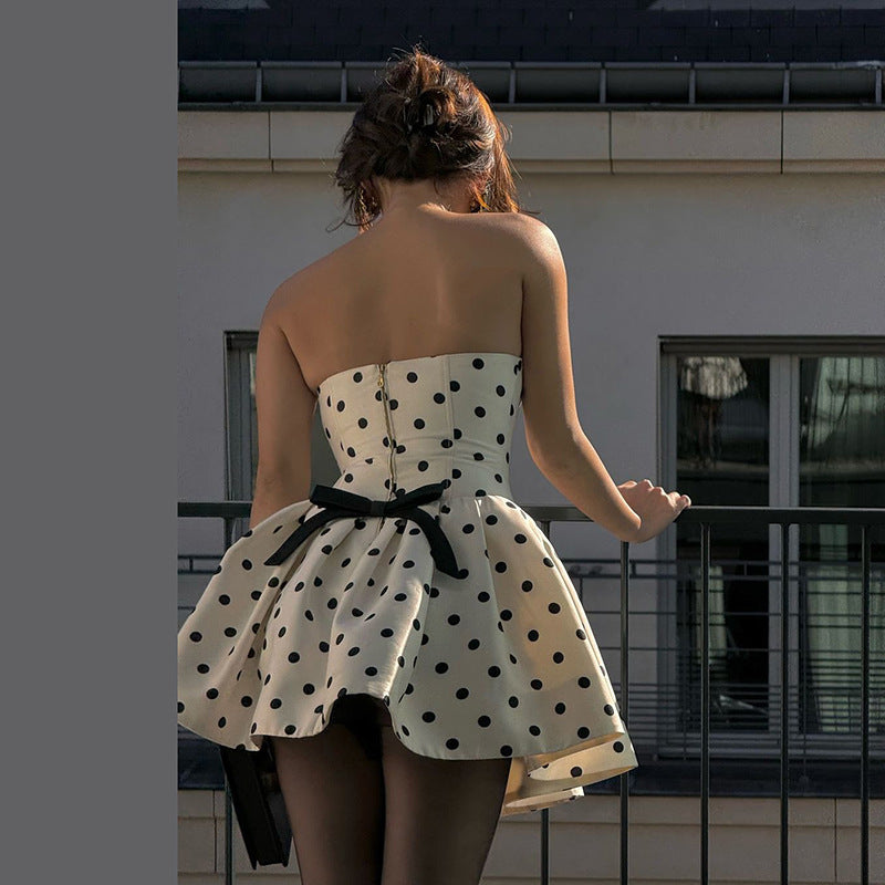 Women's High-grade Polka Dot Vintage Print Bandeau Dresses