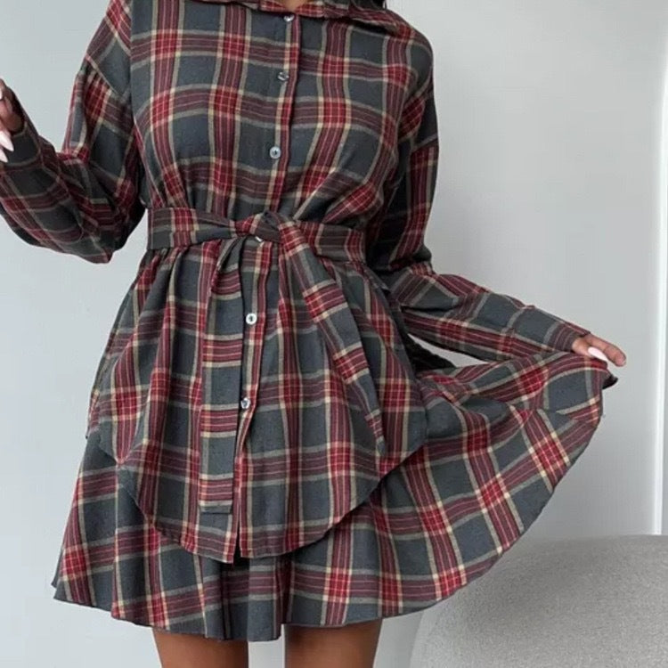 Women's Fashion Casual Check Lapel Loose Shirt Suits