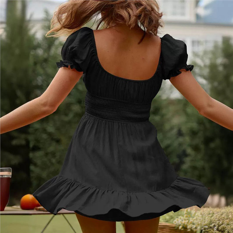 Women's Fresh Elegant Square Collar Youthful Backless Skirts