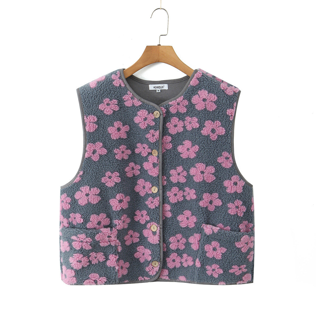 Women's Round Neck Sleeveless Printed Fleece Vests