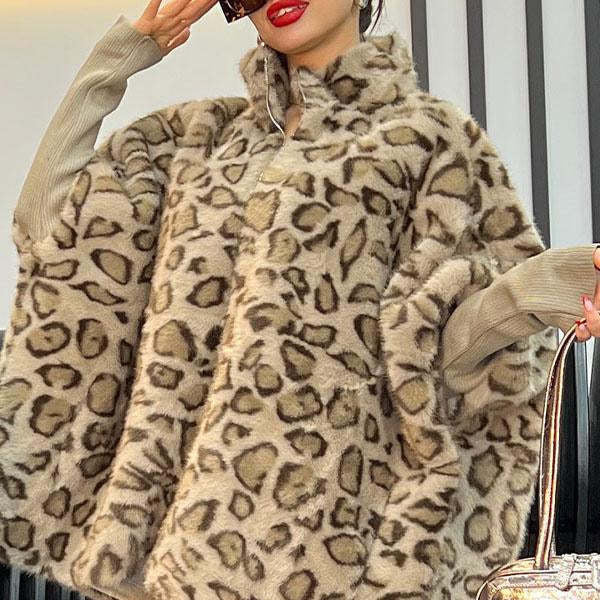 Women's Leopard Print Imitation Fur Winter Slimming Coats