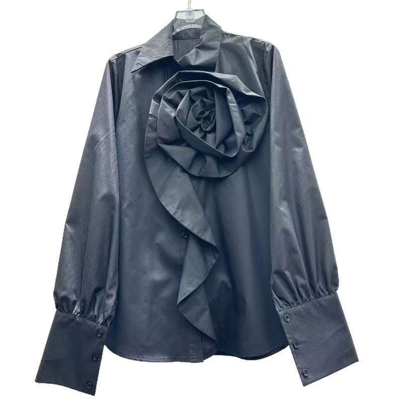 Flower Modern Striped Shirt Half Sleeve Blouses