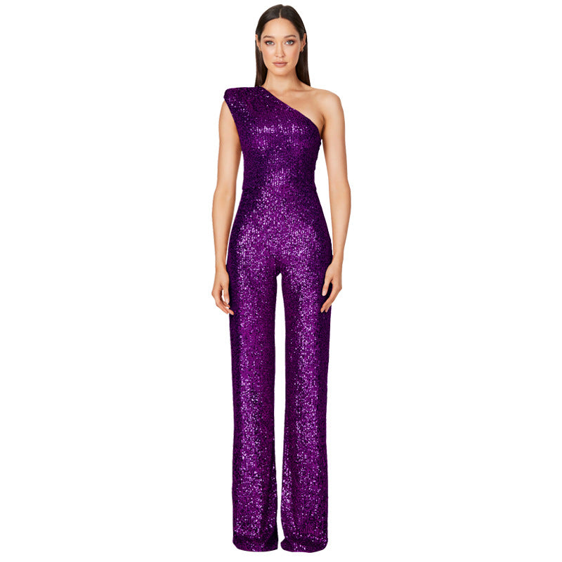 Women's Beautiful Popular Summer Sleeveless Sequined Jumpsuits