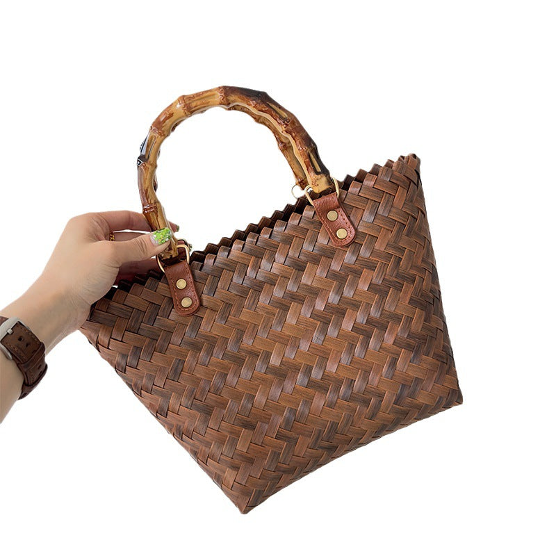 Vintage Rattan Bamboo Hand-woven Vegetable Basket Tote Bags