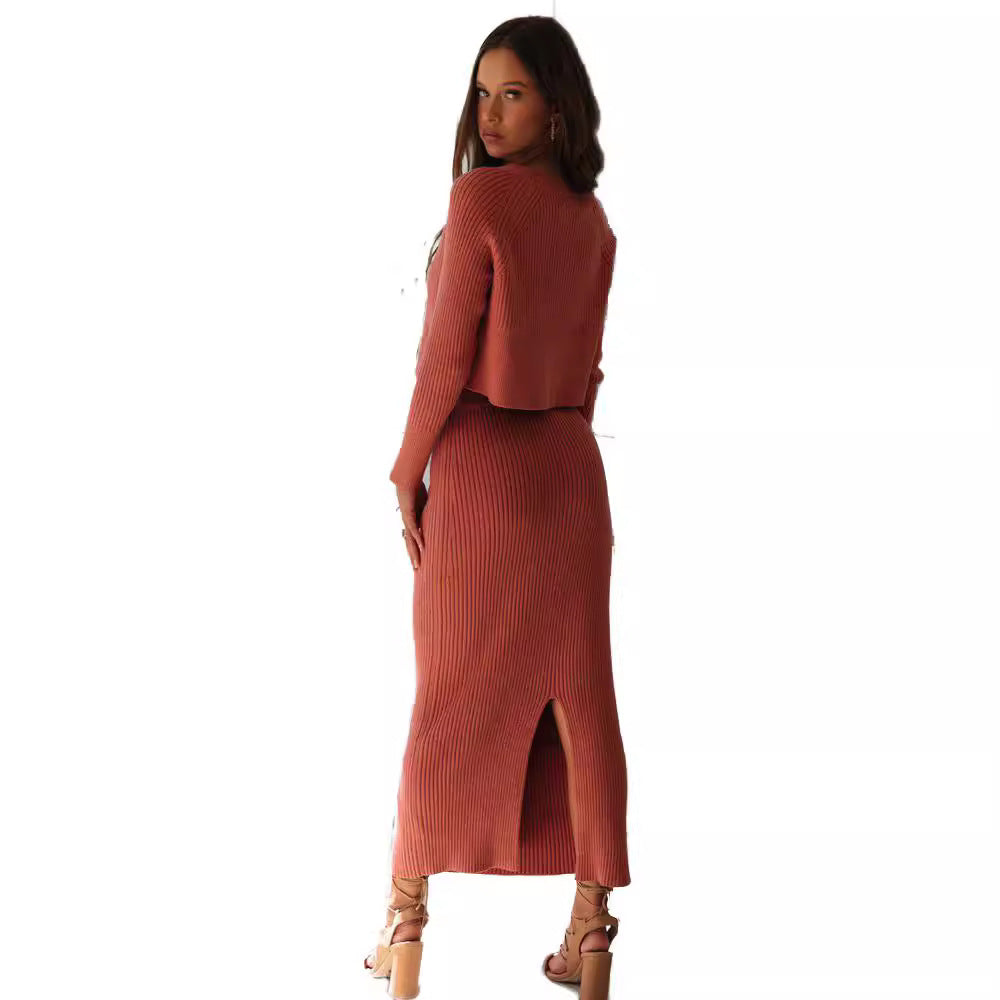 Dress Knitted Slit Hemline At Hem Sweaters