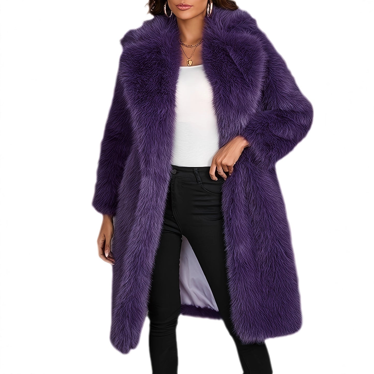 Women's Fashionable Imitation Fur Long Warm Simple Coats