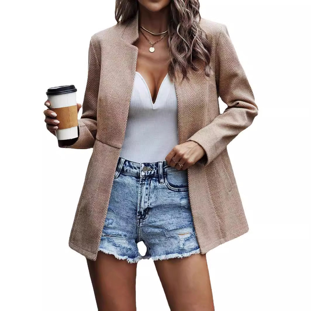 Women's Fit Jacquard Stitching Temperament Commute Thick Coats